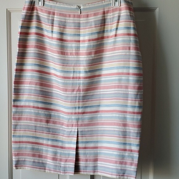 OSCAR DE LA RENTA STRIPED SKIRT WHITE PINK BLUE YELLOW SIZE 10 - Picture 4 of 10